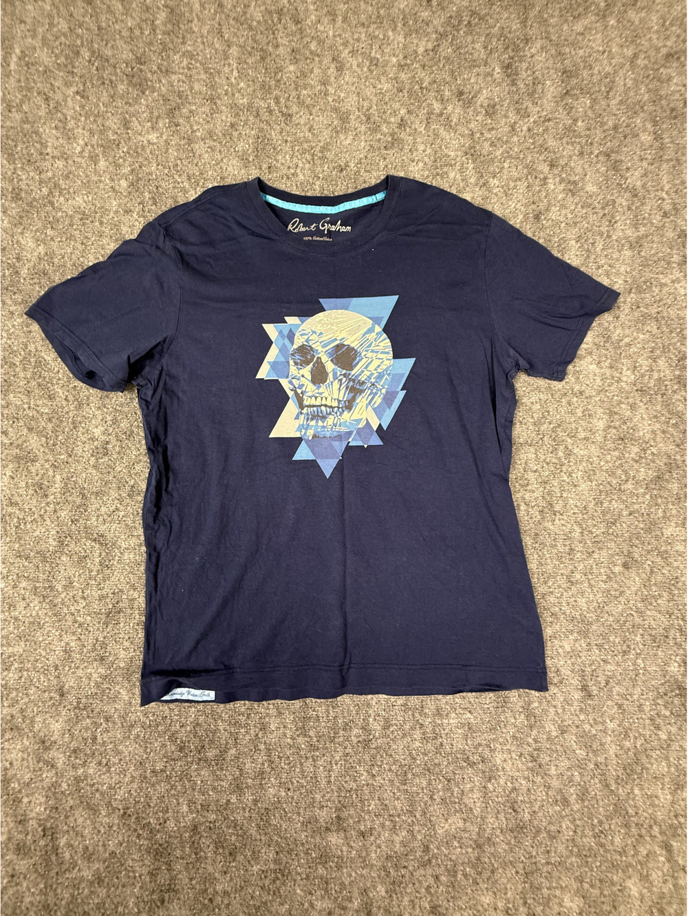 Robert Graham Men's Navy Blue Skull Graphic T-Shirt XL